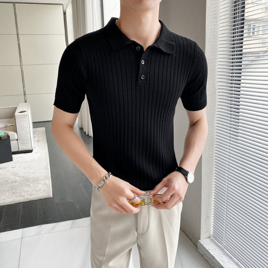 Herren Modisches Kurzarm-Polohemd mit Rippenstruktur Shop Nory