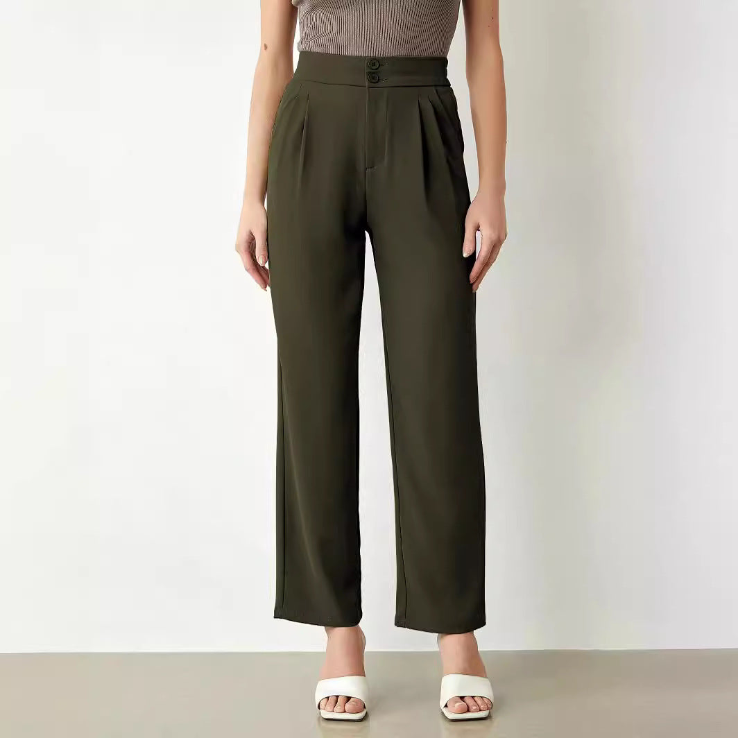 Damen Hochtaillierte weite Stoffhose mit Bundfalten und Doppelknopf Shop Nory