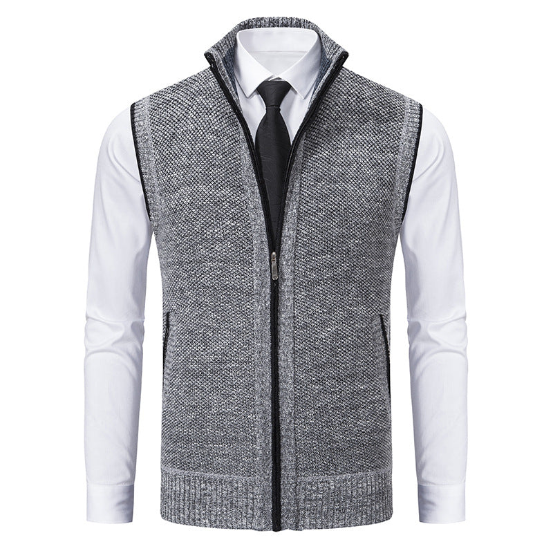 Herren Ärmellose Mélange‑Strickweste mit Stehkragen, durchgehendem Reißverschluss und Eingrifftaschen Shop Nory