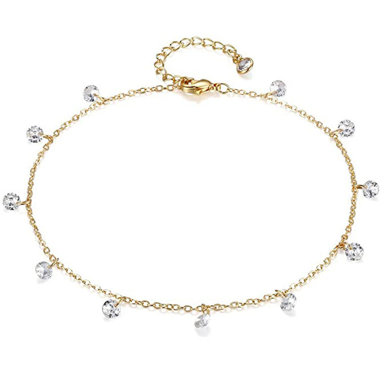 Damen Fußkettchen mit funkelnden Kristallanhängern und zartem Golddesign Shop Nory