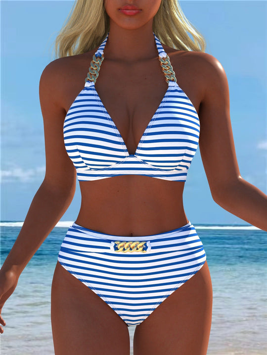 Damen Bikini mit luxuriösem Marmormuster und edlen Details