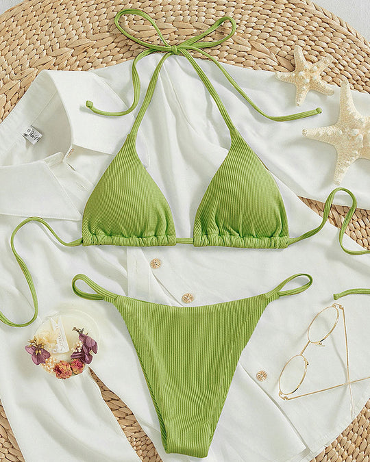 Damen Triangel-Bikini mit verstellbaren Bändern und rippierter Textur