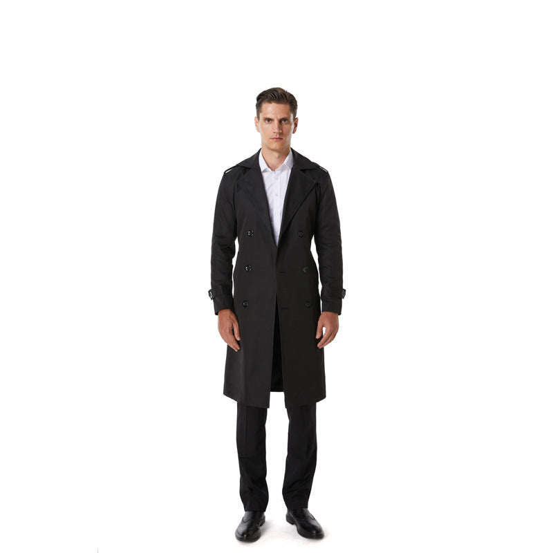 Herren Knielanger Trenchcoat im klassischen Doppelreiher mit Schulterklappen und Taillengürtel Shop Nory
