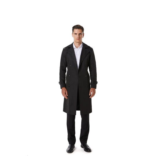 Herren Knielanger Trenchcoat im klassischen Doppelreiher mit Schulterklappen und Taillengürtel Shop Nory