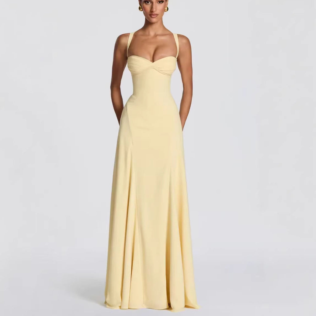Damen Elegantes Maxikleid mit herzförmigem Ausschnitt und fließendem Stoff