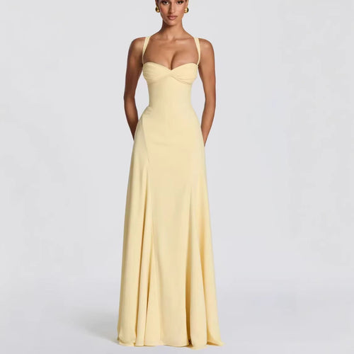 Damen Elegantes Maxikleid mit herzförmigem Ausschnitt und fließendem Stoff