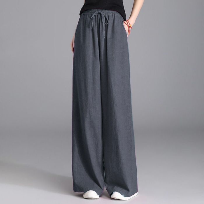 Damen nan weite Palazzo Leinenhose mit elastischem Kordelbund und Seitentaschen Shop Nory