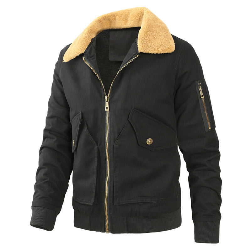 Herren Canvas-Bomberjacke mit Teddykragen und aufgesetzten Pattentaschen Shop Nory