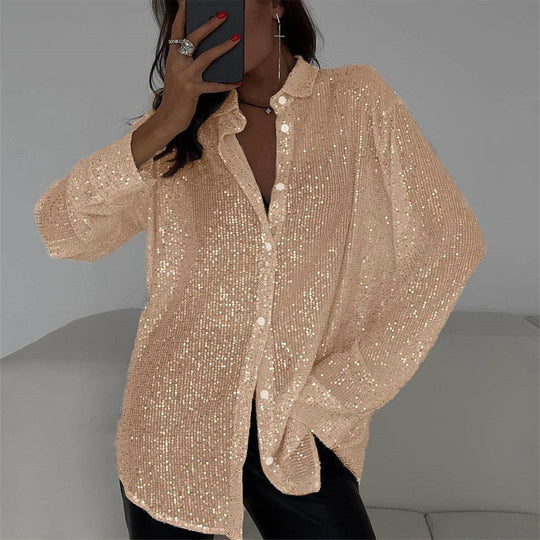 Damen Glitzernde Oversize-Hemdbluse
