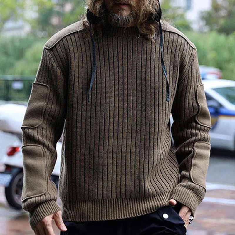 Herren Militär-inspirierter Rippsweater mit Ellbogenpatches und Schulterklappen Shop Nory