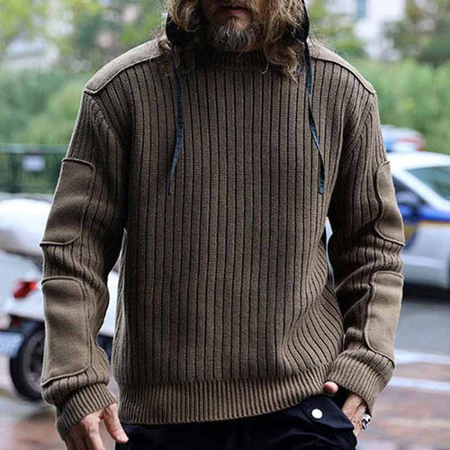 Herren Militär-inspirierter Rippsweater mit Ellbogenpatches und Schulterklappen Shop Nory
