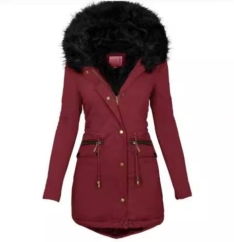 Damen Slim-Fit Thermo-Parka mit voluminöser Kunstfellkapuze und Tunnelzug Shop Nory