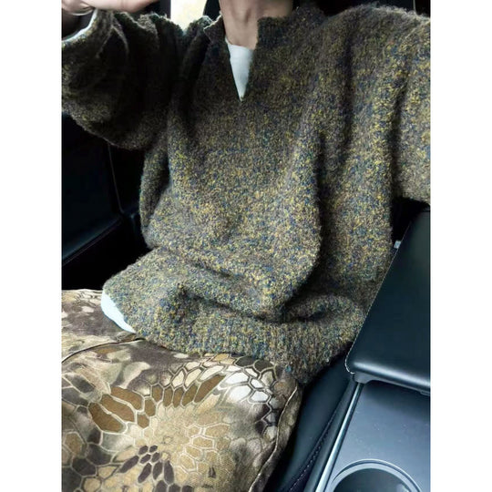 Herren Melangé Grobstrick-Pullover mit V-Schlitz und lockerem Oversize-Schnitt Shop Nory