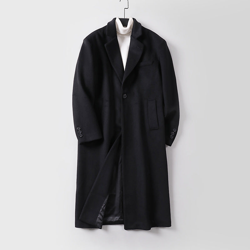 Herren Eleganter langer Einreiher-Wollmantel mit schmalem Revers und taillierter Silhouette Shop Nory