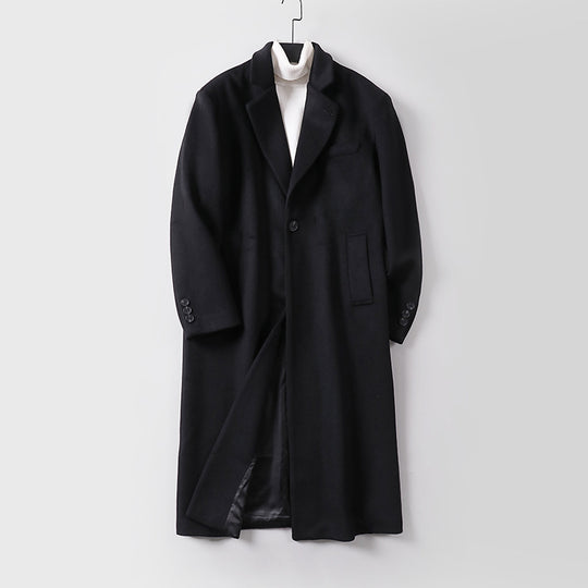 Herren Eleganter langer Einreiher-Wollmantel mit schmalem Revers und taillierter Silhouette Shop Nory