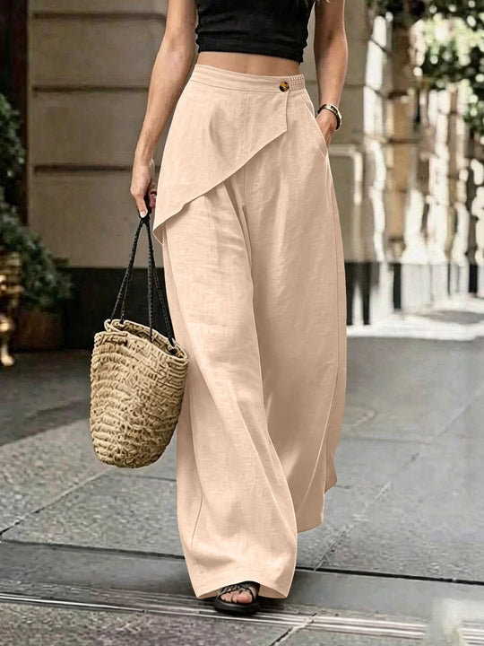 Damen Leichte Leinenhose mit Wickel-Front und weitem Bein Shop Nory