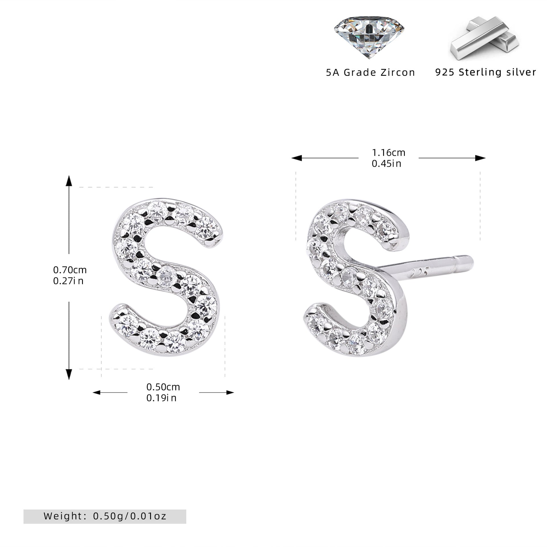 Damen Ohrstecker aus 925 Sterling Silber mit luxuriösem Zirkonbuchstaben R Shop Nory