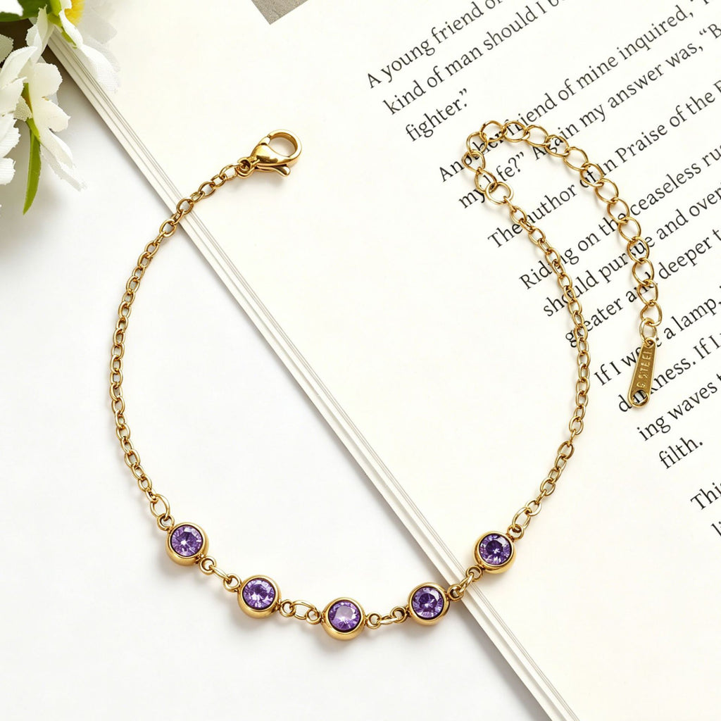 Damen Elegante Goldkette mit lila Kristallen Shop Nory