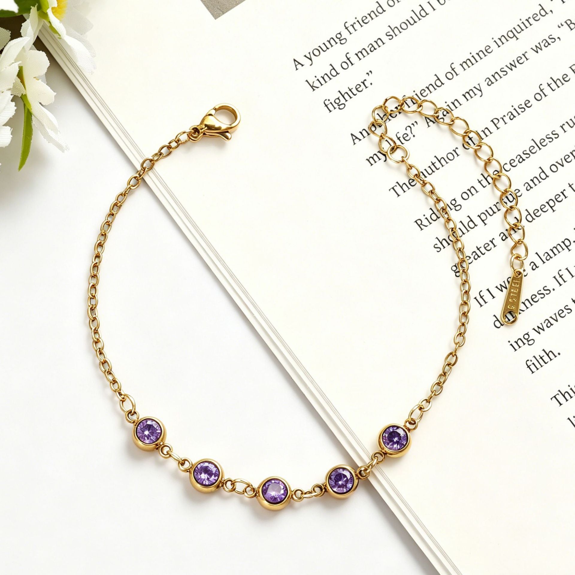 Damen Elegante Goldkette mit lila Kristallen Shop Nory