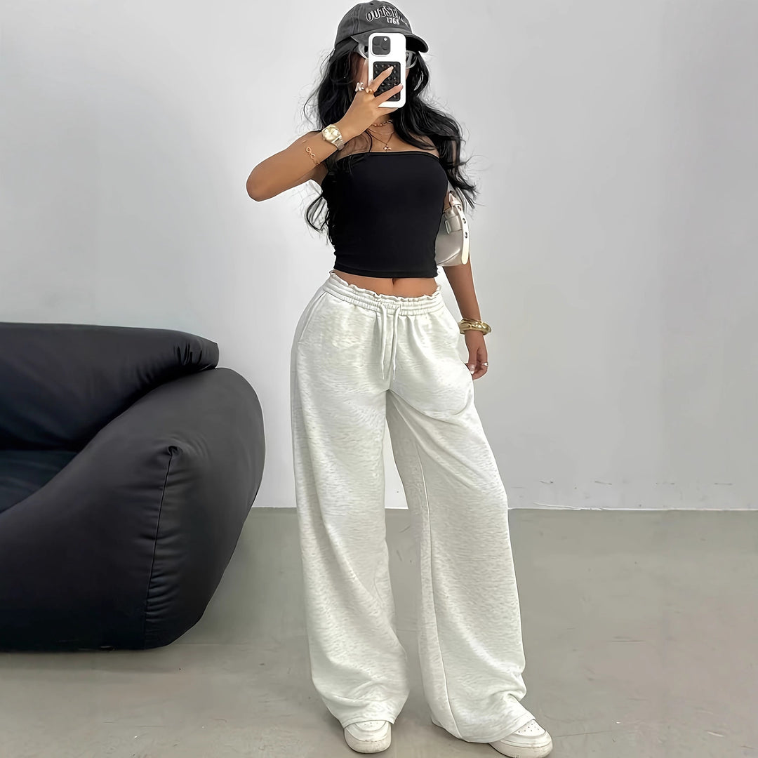 Damen Weiche Lounge-Palazzohose mit gerafftem Smokbund und Tunnelzug Shop Nory