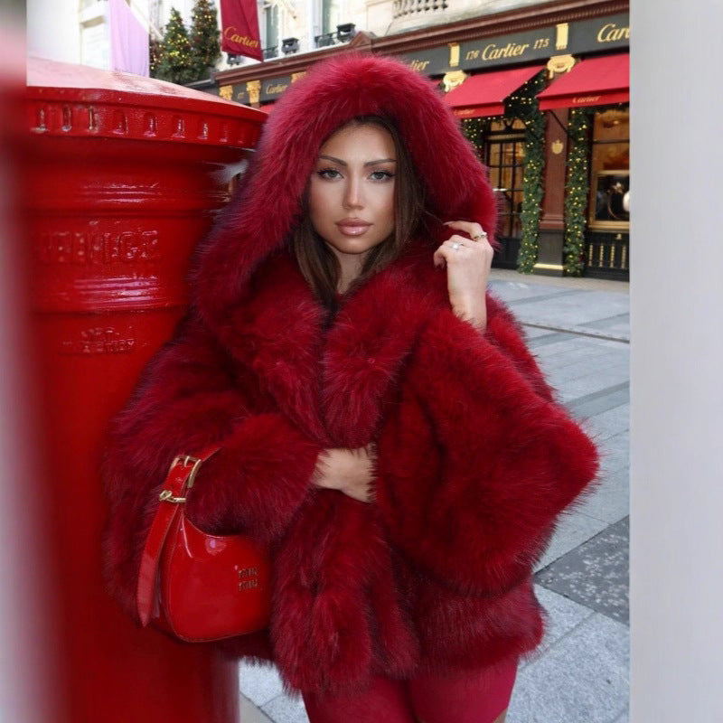 Damen Kapuzenkunstpelzjacke mit voluminöser Shaggy‑Silhouette Shop Nory
