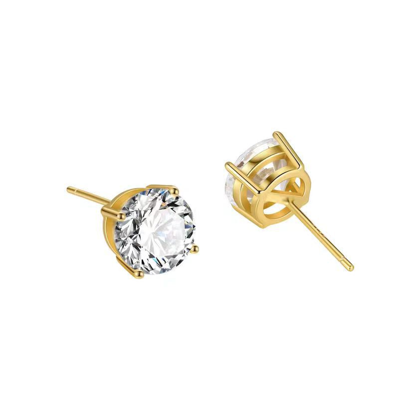 Damen Klassische goldbeschichtete runde Stein Ohrstecker Shop Nory