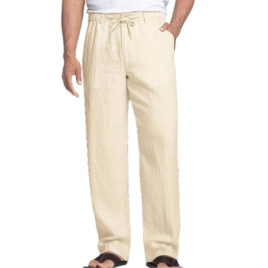 Herren Leichte Leinen-Baumwoll-Hose mit elastischem Bund, Kordelzug und geradem Bein Shop Nory