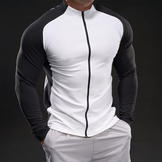 Herren Kompressions-Trainingsshirt mit Stehkragen, durchgehendem Reißverschluss und Raglanärmeln Shop Nory