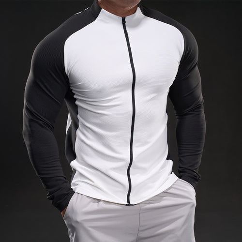 Herren Kompressions-Trainingsshirt mit Stehkragen, durchgehendem Reißverschluss und Raglanärmeln Shop Nory