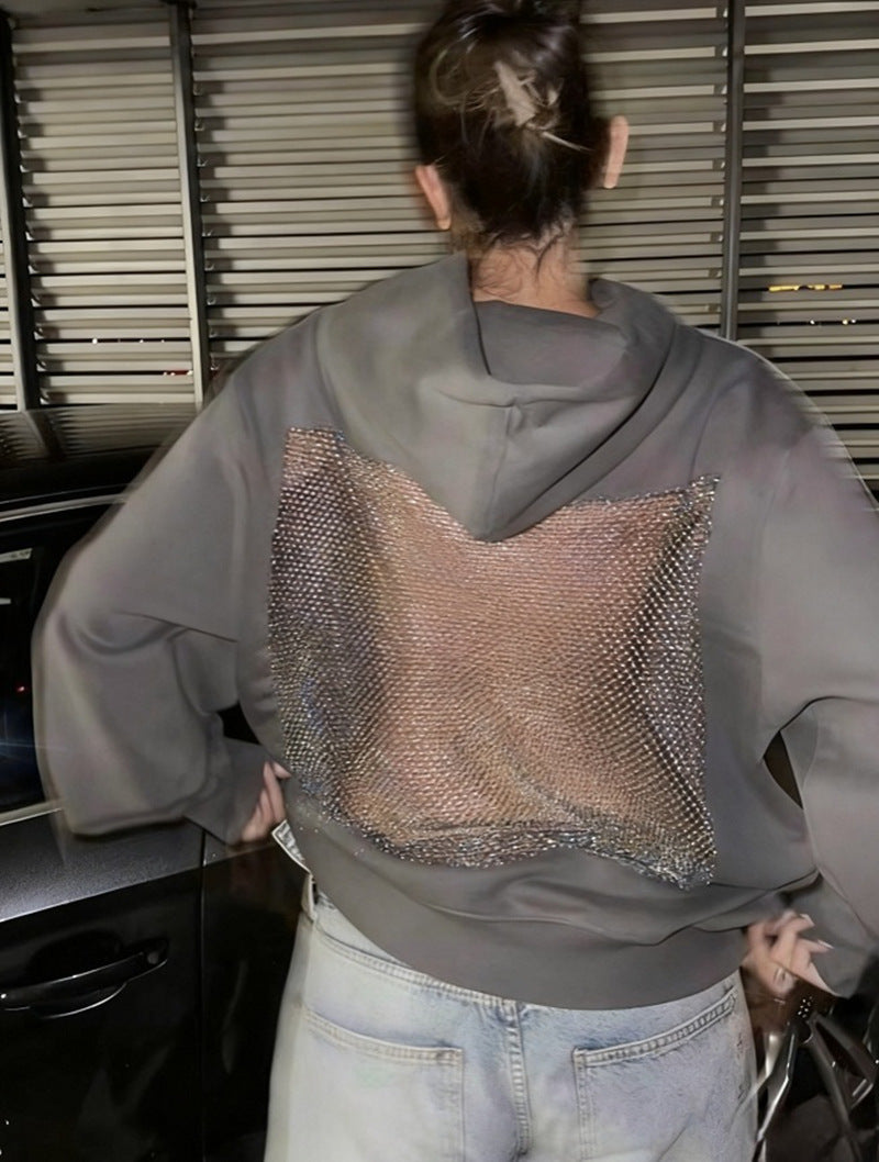 Damen Hoodie mit glitzerndem Mesh-Rückenapplikation Shop Nory