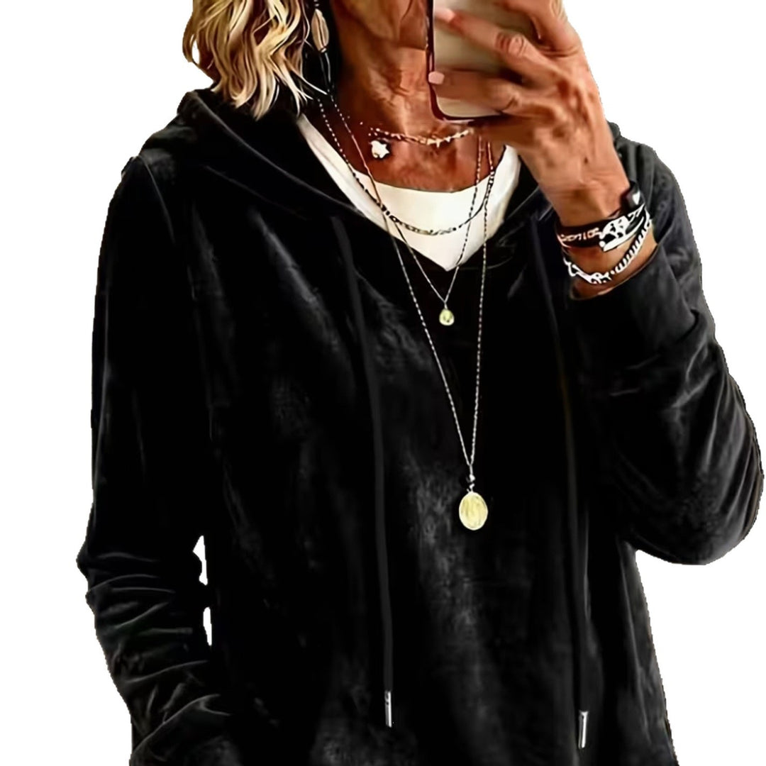 Damen Samtvelours-Hoodie mit Kordelzug und lässiger Oversize-Passform Shop Nory
