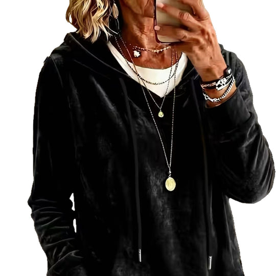 Damen Samtvelours-Hoodie mit Kordelzug und lässiger Oversize-Passform Shop Nory
