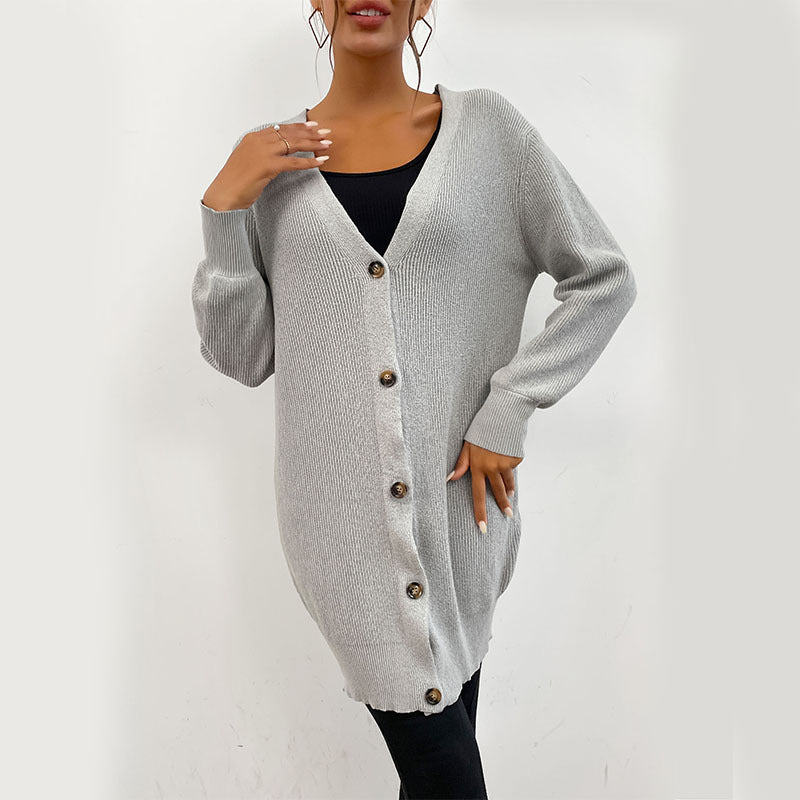 Damen Oversize Longcardigan aus weichem Feinstrick mit tiefem V‑Ausschnitt und Knopfleiste Shop Nory