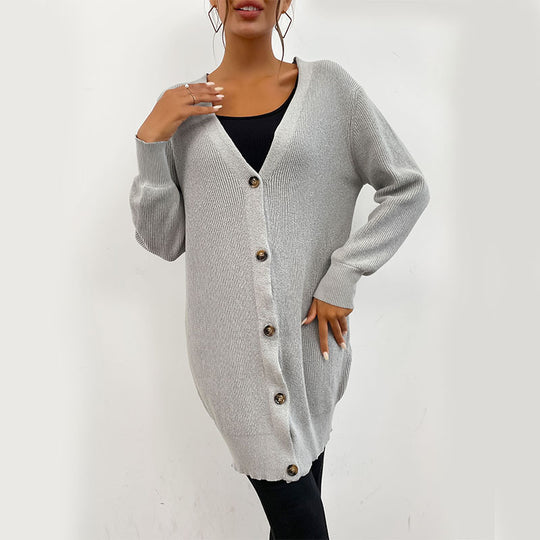 Damen Oversize Longcardigan aus weichem Feinstrick mit tiefem V‑Ausschnitt und Knopfleiste Shop Nory