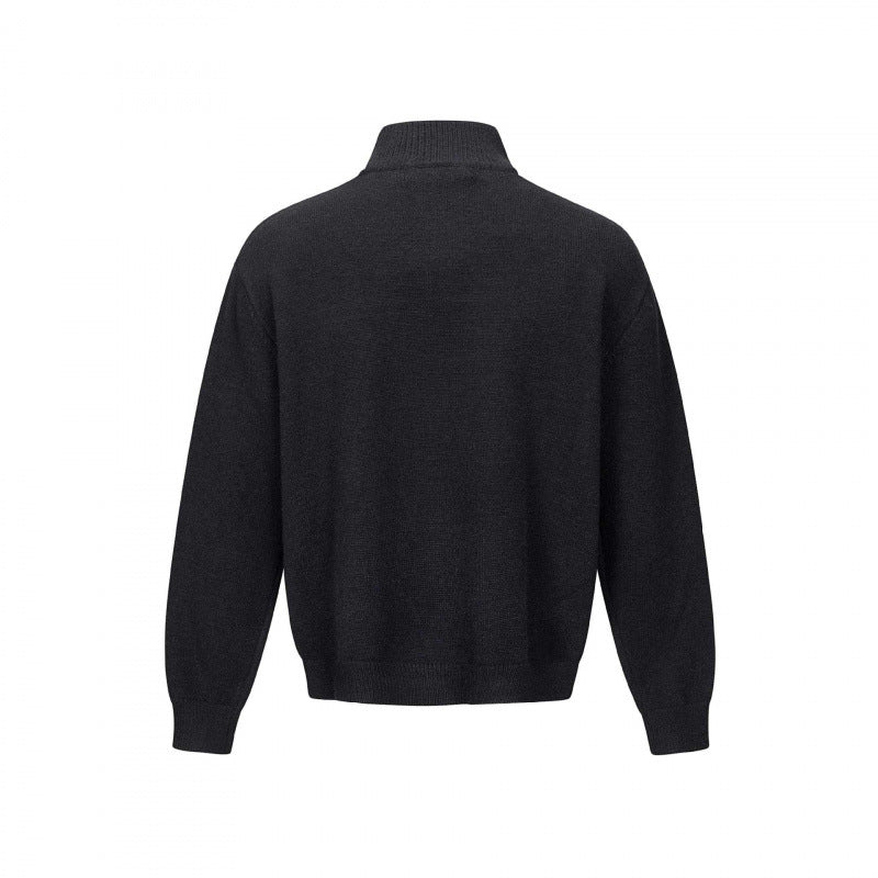 Unisex Feinstrick-Halbzipp-Pullover mit Stehkragen und diagonaler Struktur Shop Nory