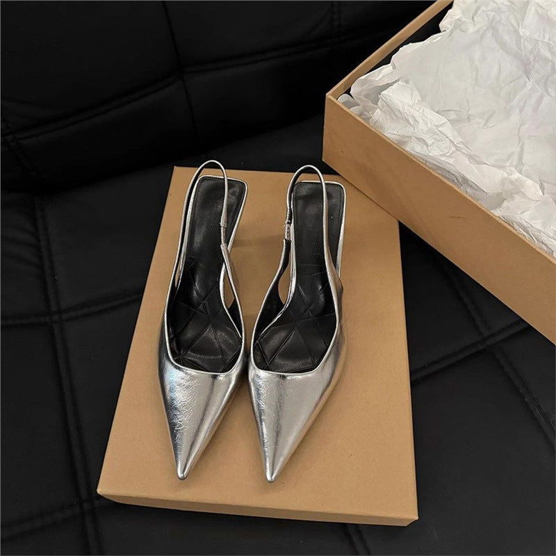 Damen Slingback High Heel Pumps mit spitzem Design und elegantem Metallfinish