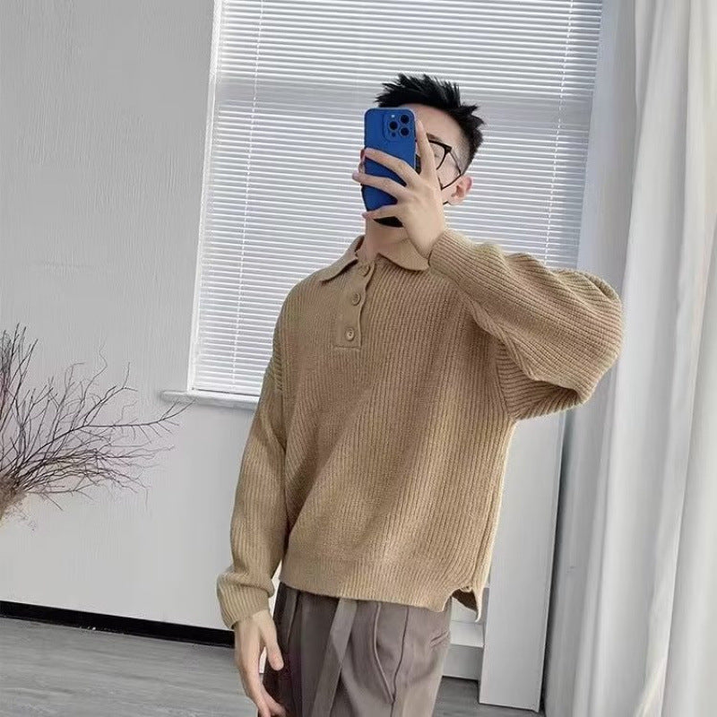 Herren Feinstrick-Polo-Pullover mit Halbschlupf‑Knopfleiste, Rippstruktur und Seitenschlitzen Shop Nory