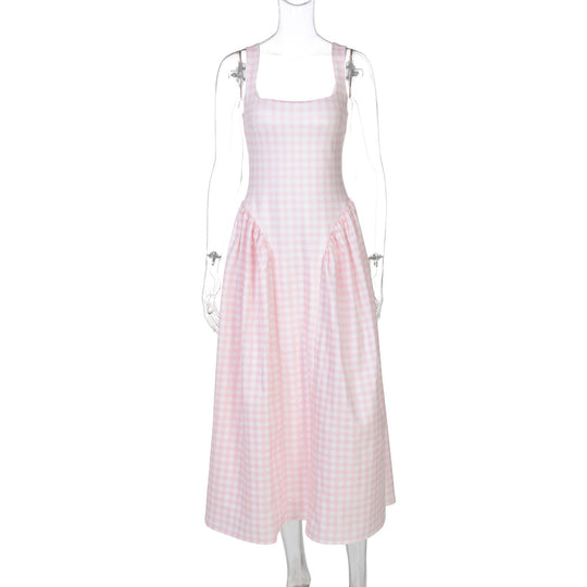 Damen Sommerliches Maxikleid mit Karo-Design und seitlichen Raffungselementen
