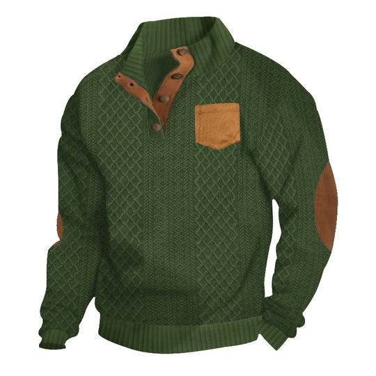 Herren Strukturiertes Kabelstrick-Sweatshirt mit Halbknopfblende, Kunstleder‑Patchtasche & Ellbogenpatches Shop Nory