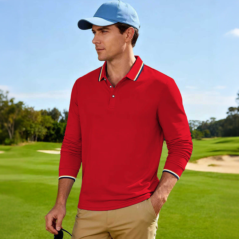 Herren Langärmeliges Performance-Golfpoloshirt mit Kontrastkragen Shop Nory