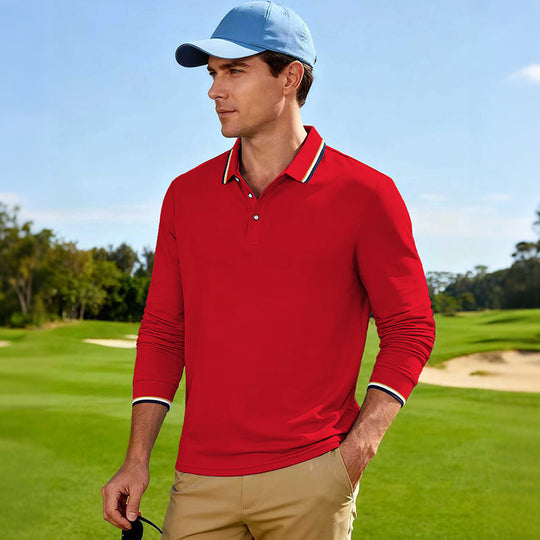 Herren Langärmeliges Performance-Golfpoloshirt mit Kontrastkragen Shop Nory