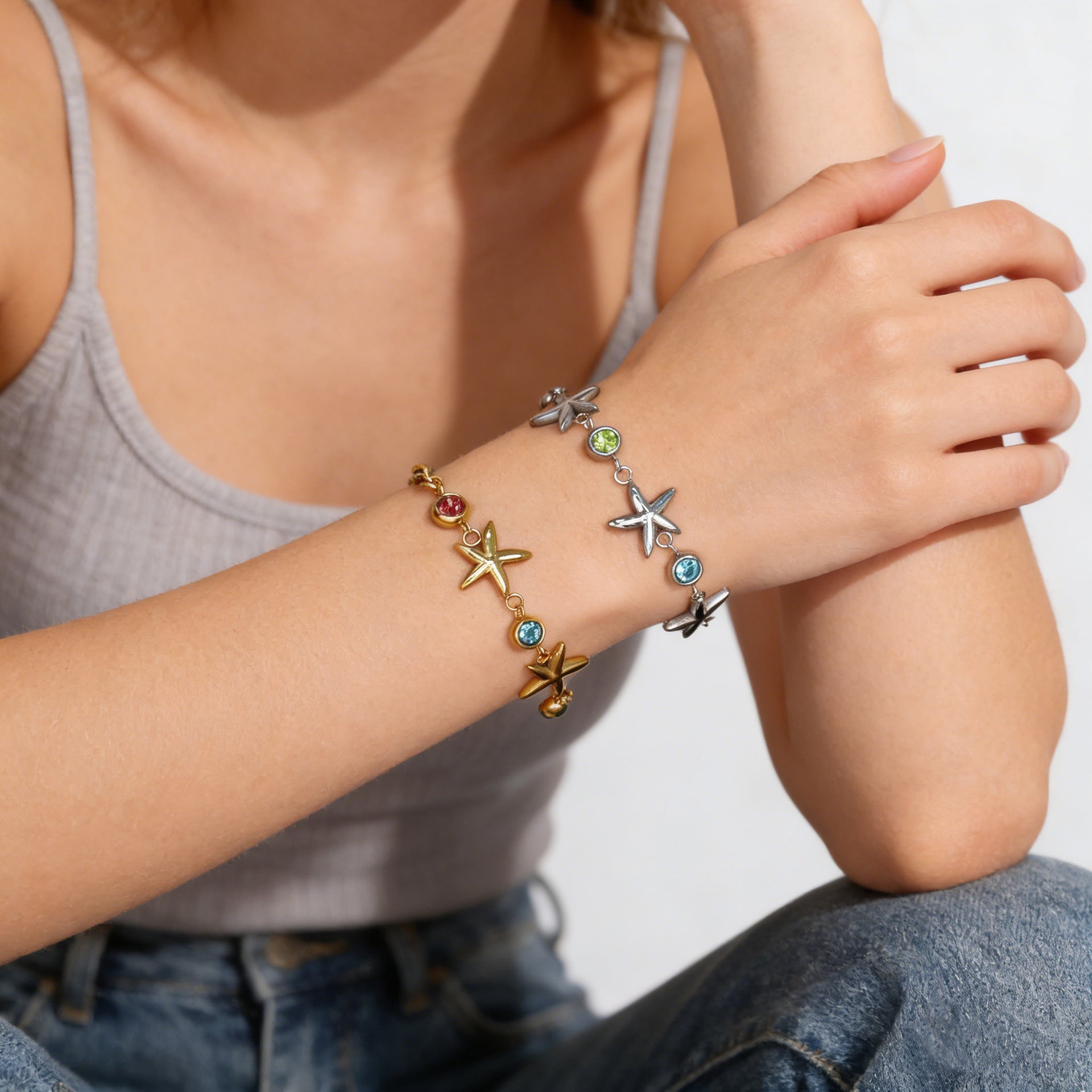Damen Armband mit bunten Kristallen und maritimem Design Shop Nory