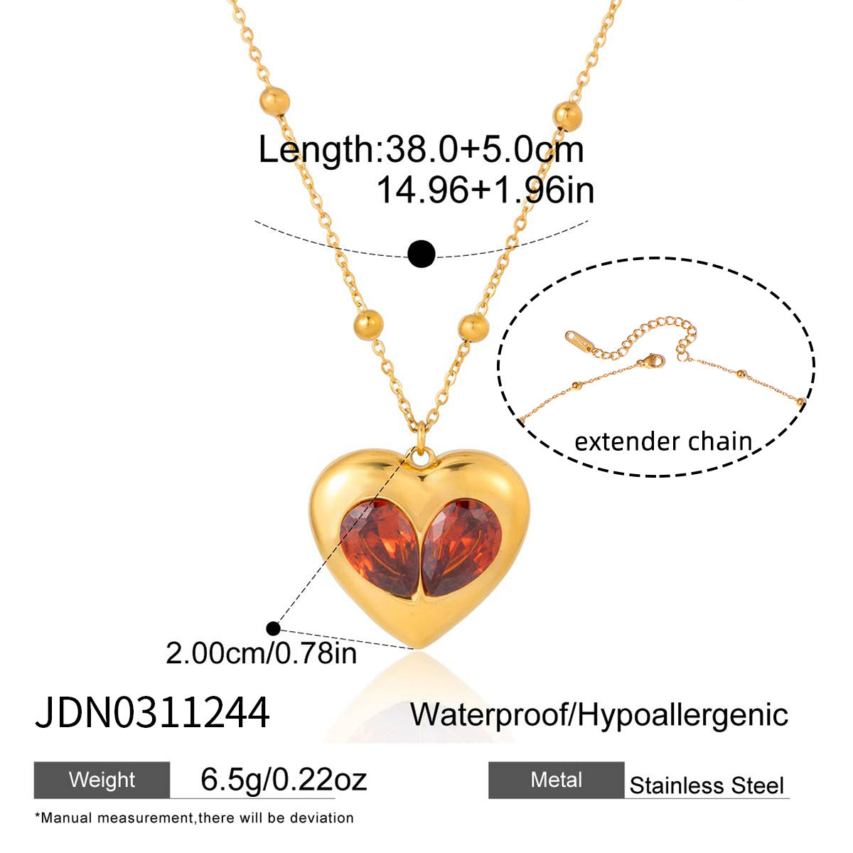 Damen Halskette mit herzförmigem Anhänger aus hypoallergenem Edelstahl und verstellbarem Kettenverschluss Shop Nory
