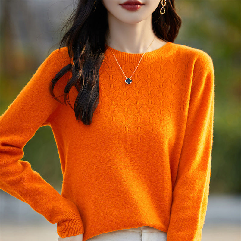 Damen Weicher Rundhalspullover im Kaschmir‑Look mit feinem Ajourmuster und anschmiegsamer Passform Shop Nory