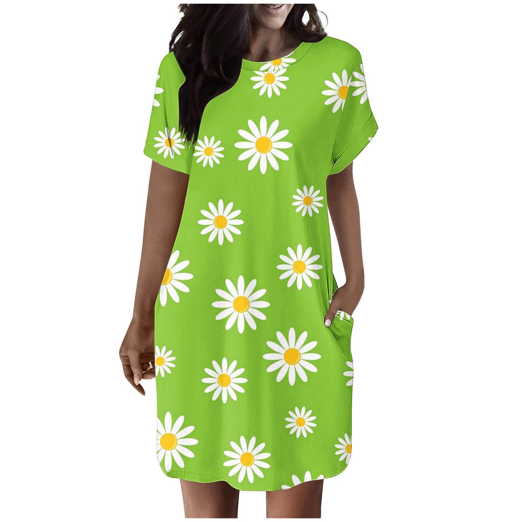 Damen lässiges Sommerkleid mit Blumenmuster und praktischen Taschen