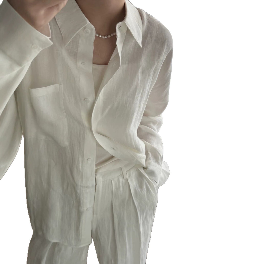 Damen Lässige langärmlige Leinenbluse Shop Nory