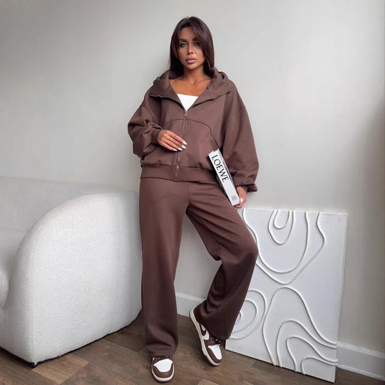 Damen Oversized Hoodie-Jacke mit hoher Stehkapuze und gerader Relax-Sweathose Shop Nory