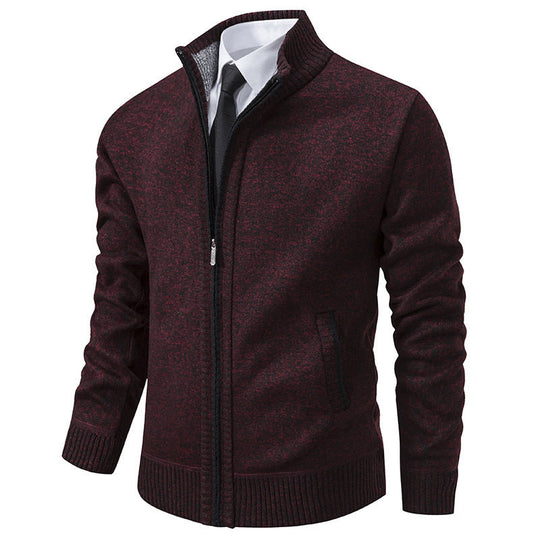 Herren sportliche Strickjacke mit Stehkragen und Reißverschluss