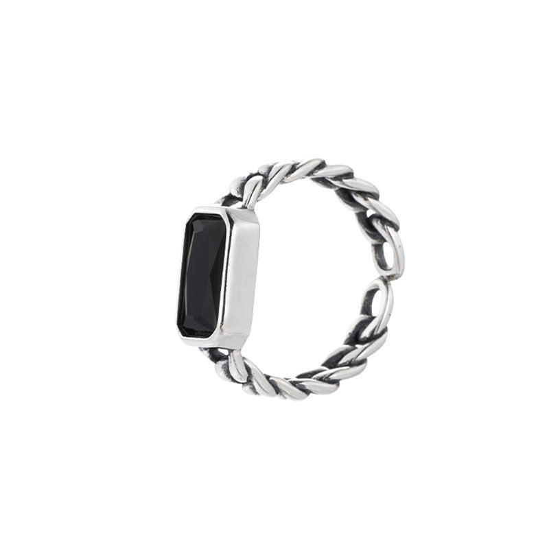 Damen Eleganter Ring mit rechteckigem Onyx und kunstvollem Wickeldesign Shop Nory