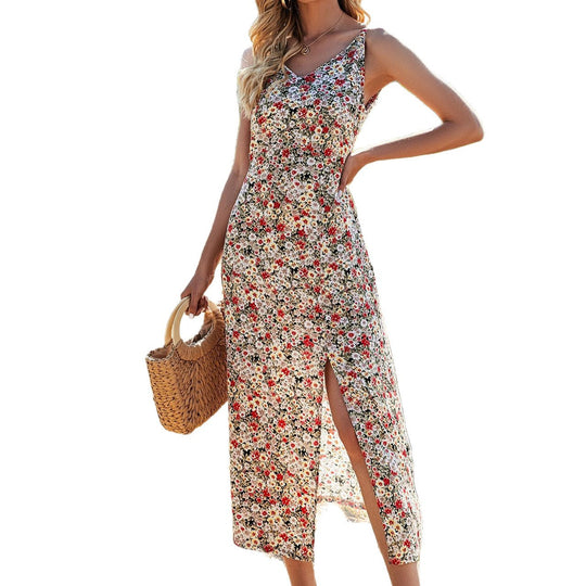 Damen Maxikleid mit floralem Muster und seitlichem Schlitz